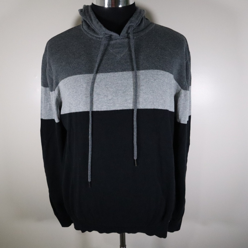 The Slope Hoodie Womens XL Sweater Pullover Cotton Knit Gray Striped Long Sleeve